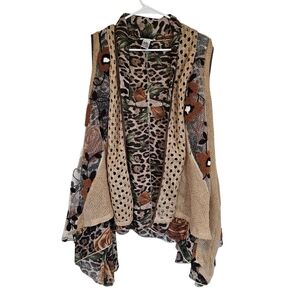 Ania. B Mohair Wool Blend Embroidered Knit Waterfall Sweater Vest Floral Drap